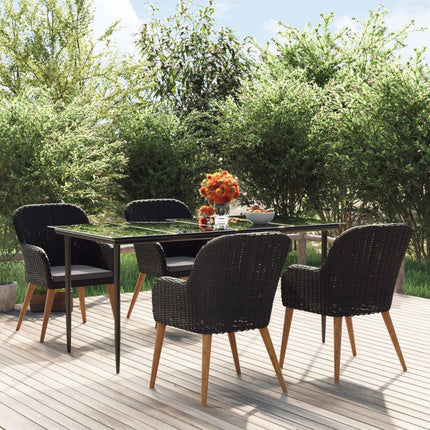 5 Piece Patio Dining Set with Cushions Black