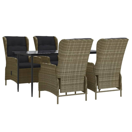 5 Piece Patio Dining Set Brown Poly Rattan
