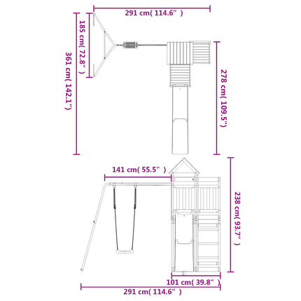 Outdoor Playset Natural Wood Solid Pine Wood Large Durable