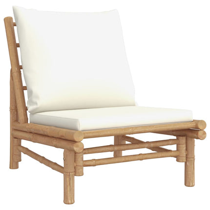 3 Piece Patio Lounge Set with Cream White Cushions Bamboo
