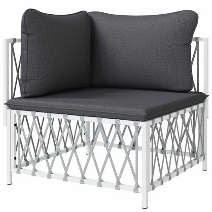 Patio Corner Sofa with Cushions White Woven Fabric