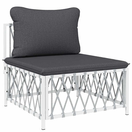 Patio Middle Sofa with Cushions White Woven Fabric