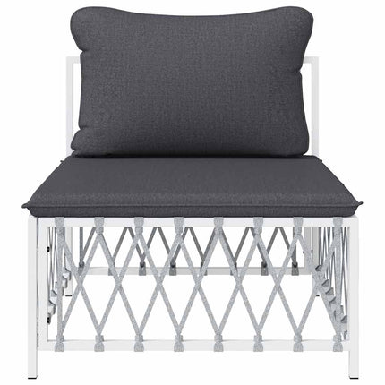 Patio Middle Sofa with Cushions White Woven Fabric