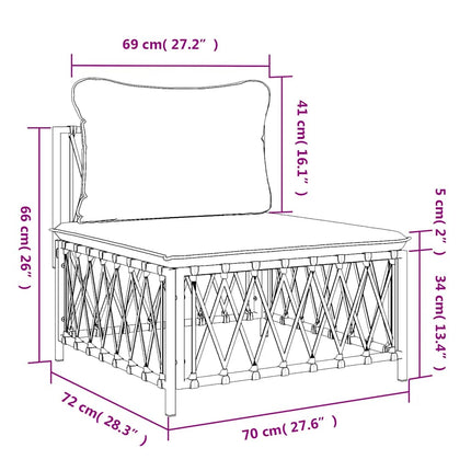 Patio Middle Sofa with Cushions White Woven Fabric