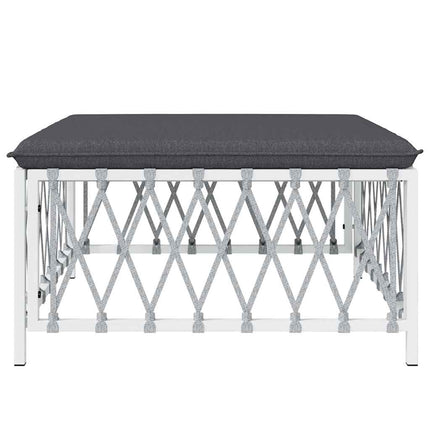 Patio Footstool with Cushion White Woven Fabric