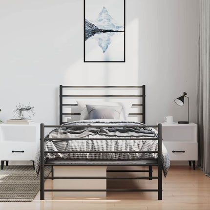 Metal Bed Frame without Mattress with Footboard Black 39.4"x78.7