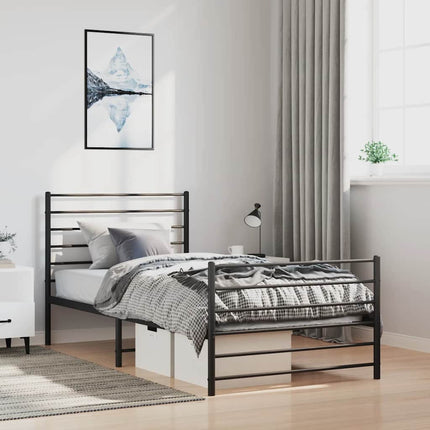 Metal Bed Frame without Mattress with Footboard Black 39.4"x78.7