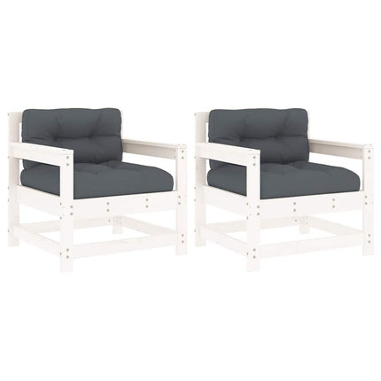 Patio Chairs with Cushions 2 pcs White Solid Wood Pine