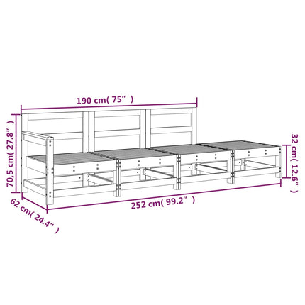 4 Piece Patio Lounge Set White Solid Wood Pine