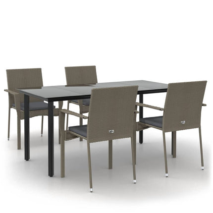 5 Piece Patio Dining Set with Cushions Black and Gray Poly Rattan