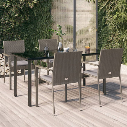 5 Piece Patio Dining Set with Cushions Black and Gray Poly Rattan