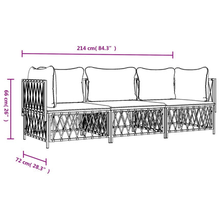 3 Piece Patio Lounge Set with Cushions White Steel