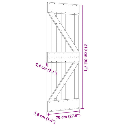 Door NARVIK Natural 27.56 x 82.68 in Solid Pine Wood