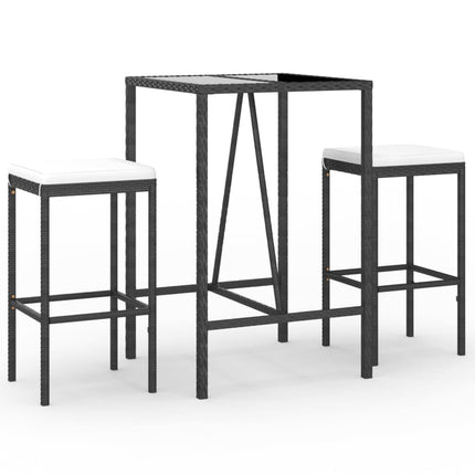 3 Piece Patio Bar Set with Cushions Black Poly Rattan
