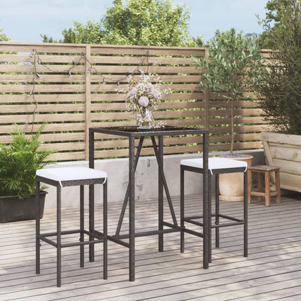3 Piece Patio Bar Set with Cushions Black Poly Rattan