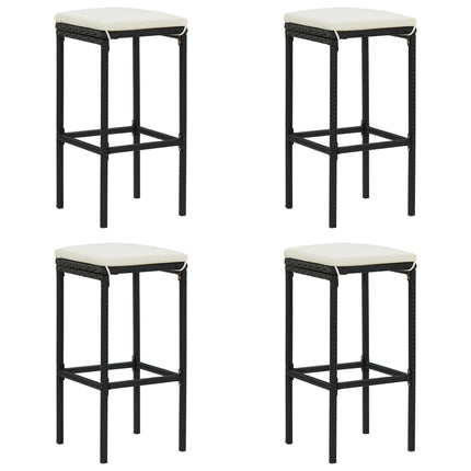 5 Piece Patio Bar Set with Cushions Black Poly Rattan