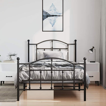 Metal Bed Frame without Mattress with Footboard Black 39.4"x78.7