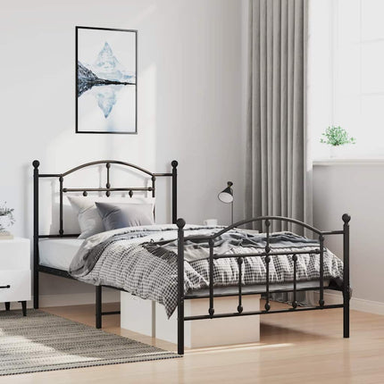 Metal Bed Frame without Mattress with Footboard Black 39.4"x78.7