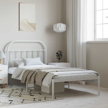 Metal Bed Frame without Mattress with Headboard White 39.4"x78.7