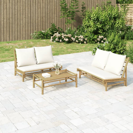 2 Piece Patio Lounge Set with Cream White Cushions Bamboo