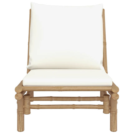 Patio Chairs 2 pcs with Cream White Cushions Bamboo