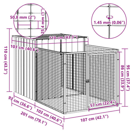 Dog House with Run Anthracite 43.3"x79.1"x43.3" Galvanized Steel
