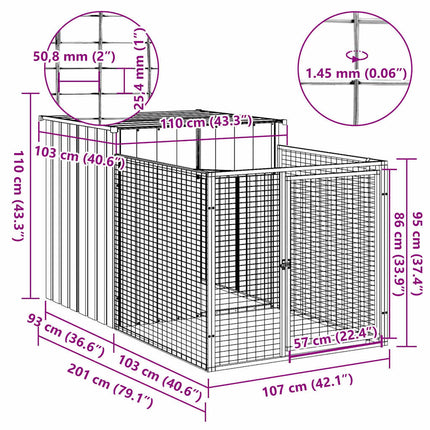 Dog House with Run Light Grey 43.3x79.1x43.3" Galvanised Steel