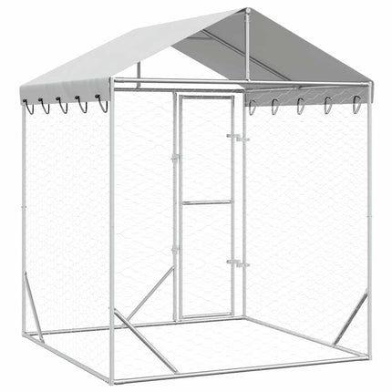 Outdoor Dog Kennel with Roof Silver 6.6'x6.6'x8.2'Galvanized Steel