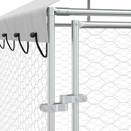 Outdoor Dog Kennel with Roof Silver 6.6'x6.6'x8.2'Galvanized Steel