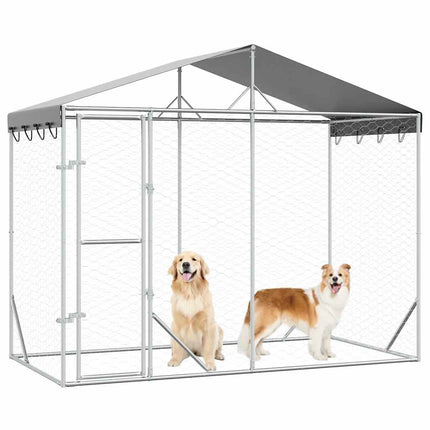 Outdoor Dog Kennel with Roof Silver 9.8'x4.9'x8.2'Galvanized Steel