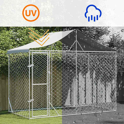 Outdoor Dog Kennel with Roof Silver 9.8'x4.9'x8.2'Galvanized Steel