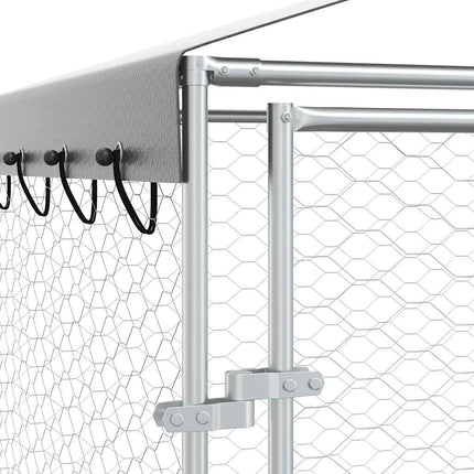 Outdoor Dog Kennel with Roof Silver 9.8'x4.9'x8.2'Galvanized Steel