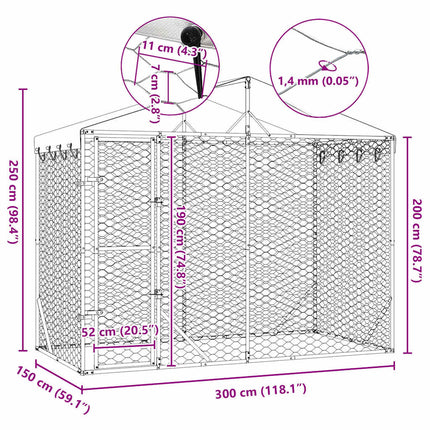 Outdoor Dog Kennel with Roof Silver 9.8'x4.9'x8.2'Galvanized Steel