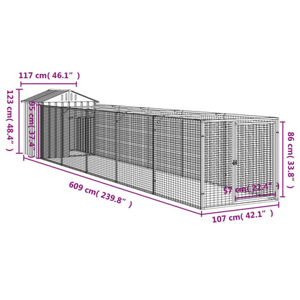Dog House with Roof Light Gray 46.1"x239.8"x48.4" Galvanized Steel