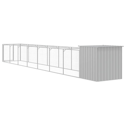 Dog House with Run Light Gray 43.3"x320.1"x43.3" Galvanized Steel