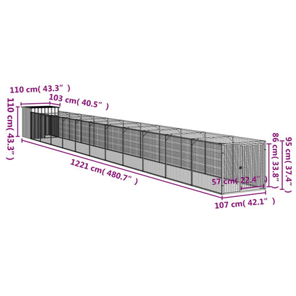 Dog House with Run Light Gray 43.3"x480.7"x43.3" Galvanized Steel