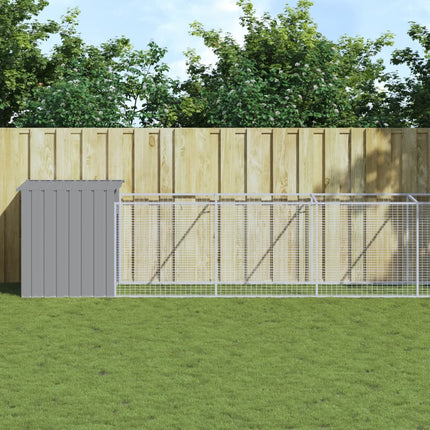 Dog House with Run Light Gray 43.3"x480.7"x43.3" Galvanized Steel