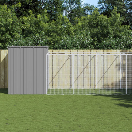Dog House with Run Light Gray 84.3"x340.6"x71.3" Galvanized Steel