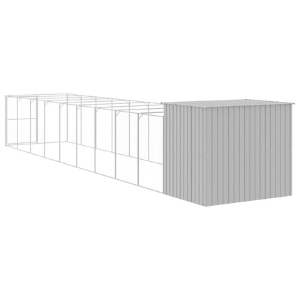 Dog House with Run Light Gray 84.3"x420.9"x71.3" Galvanized Steel