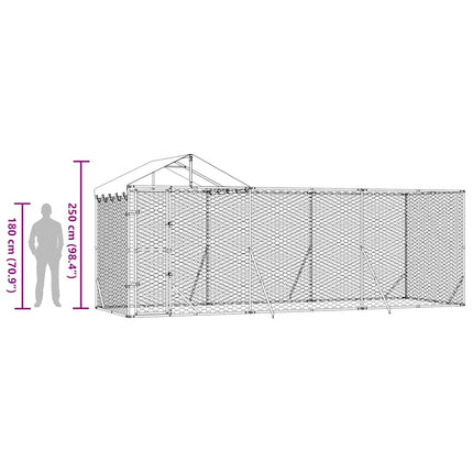 Outdoor Dog Kennel with Roof Silver 19.7‘x6.6‘x8.2‘ Galvanized Steel