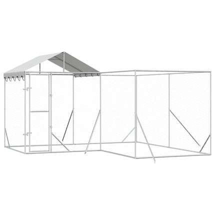 Outdoor Dog Kennel with Roof Silver 13.1‘x13.1‘x8.2‘ Galvanized Steel