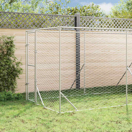 Outdoor Dog Kennel with Roof Silver 6.6‘x19.7‘x8.2‘ Galvanized Steel
