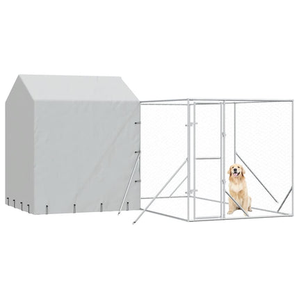 Outdoor Dog Kennel with Roof Silver 13.1‘x13.1‘x8.2‘ Galvanized Steel