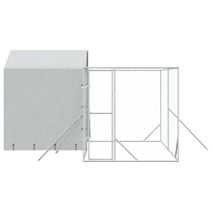 Outdoor Dog Kennel with Roof Silver 13.1‘x13.1‘x8.2‘ Galvanized Steel