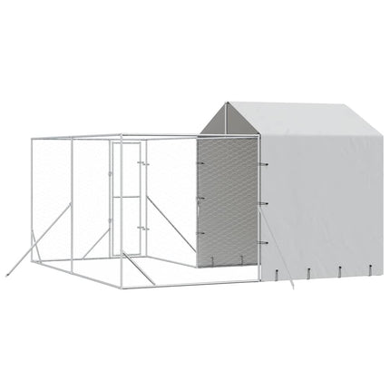 Outdoor Dog Kennel with Roof Silver 13.1‘x13.1‘x8.2‘ Galvanized Steel