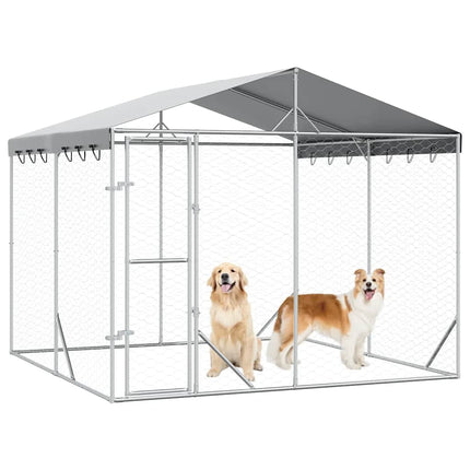 Outdoor Dog Kennel with Roof Silver 9.8‘x9.8‘x8.2‘ Galvanized Steel