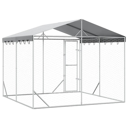 Outdoor Dog Kennel with Roof Silver 9.8‘x9.8‘x8.2‘ Galvanized Steel