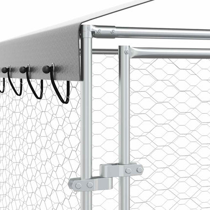 Outdoor Dog Kennel with Roof Silver 9.8‘x14.8‘x8.2‘ Galvanized Steel
