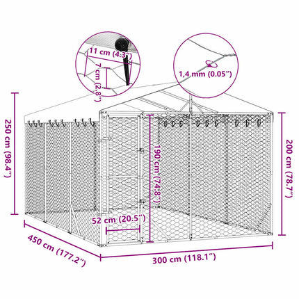Outdoor Dog Kennel with Roof Silver 9.8‘x14.8‘x8.2‘ Galvanized Steel