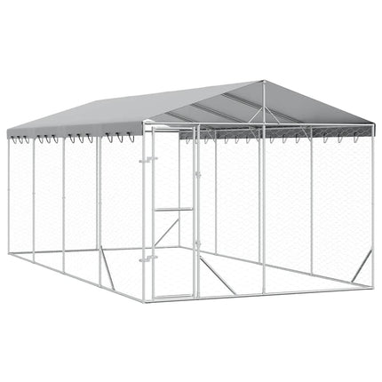 Outdoor Dog Kennel with Roof Silver 9.8‘x19.7‘x8.2‘ Galvanized Steel
